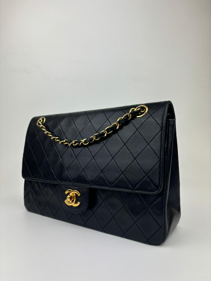 Chanel Vintage Medium Double Flap Black Lambskin 24K Gold – Glampot