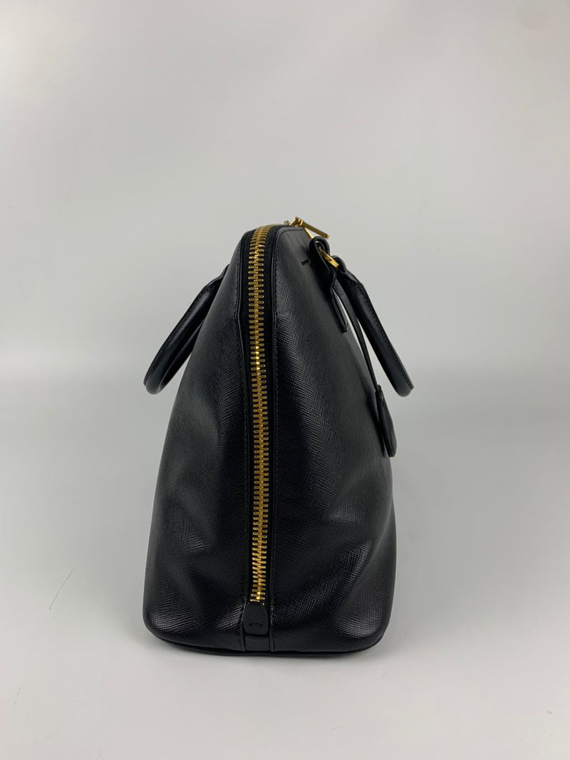 Black Saffiano Vernice Leather Large Promenade Bag