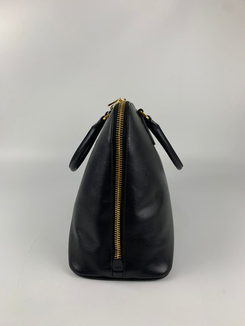 Black Saffiano Vernice Leather Large Promenade Bag