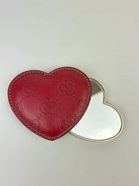 Compact Cosmetic Mirror in Red GG Guccissima Heart Sleeve