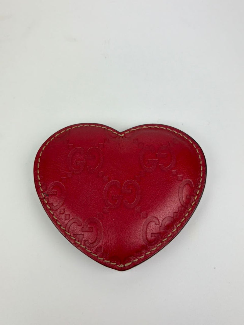 Compact Cosmetic Mirror in Red GG Guccissima Heart Sleeve