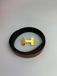 Hermes 24mm H Reversible Belt in Noir Box / Gold Togo GHW