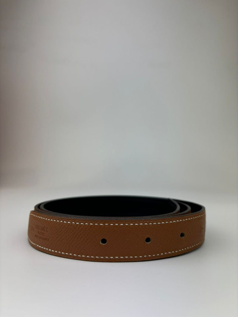 Hermes 24mm H Reversible Belt in Noir Box / Gold Togo GHW