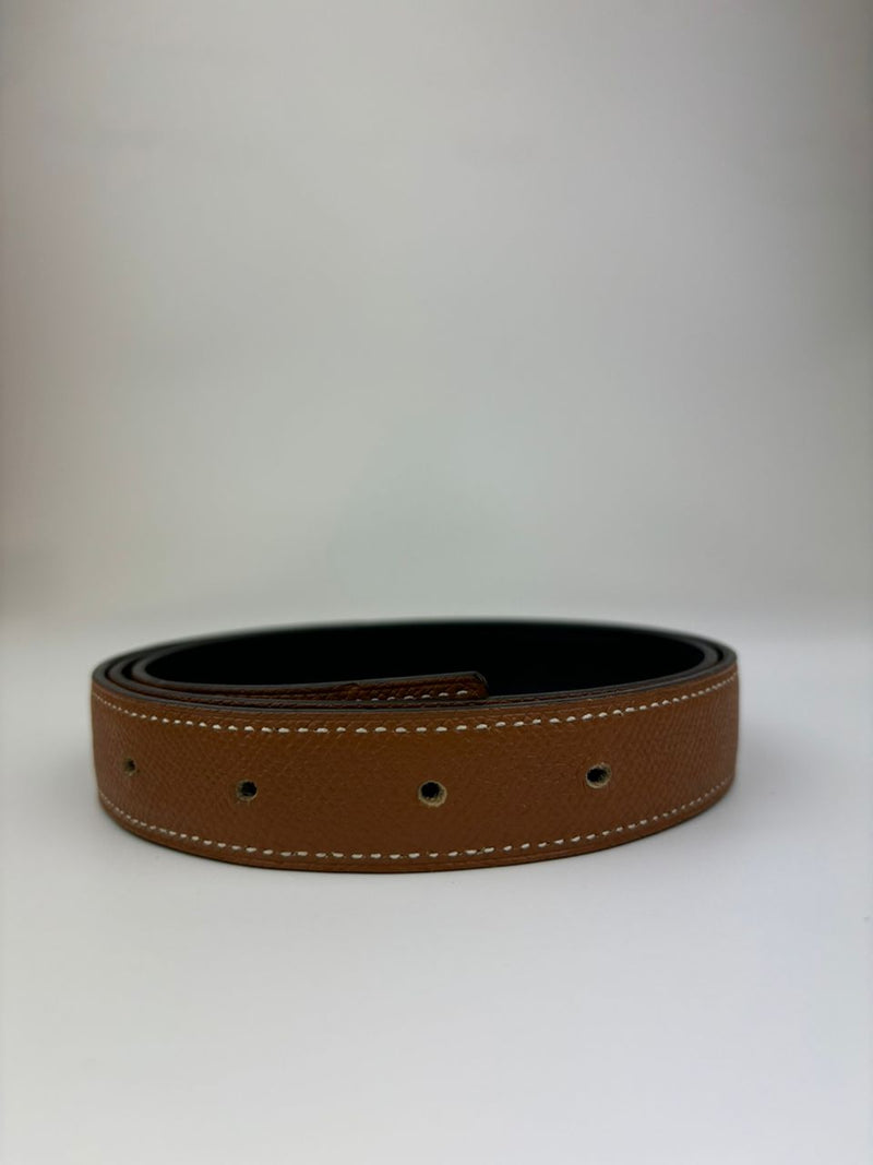 Hermes 24mm H Reversible Belt in Noir Box / Gold Togo GHW