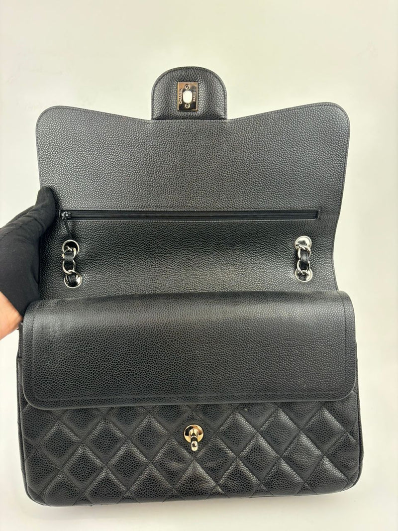 Black Caviar Classic Jumbo Double Flap Bag SHW