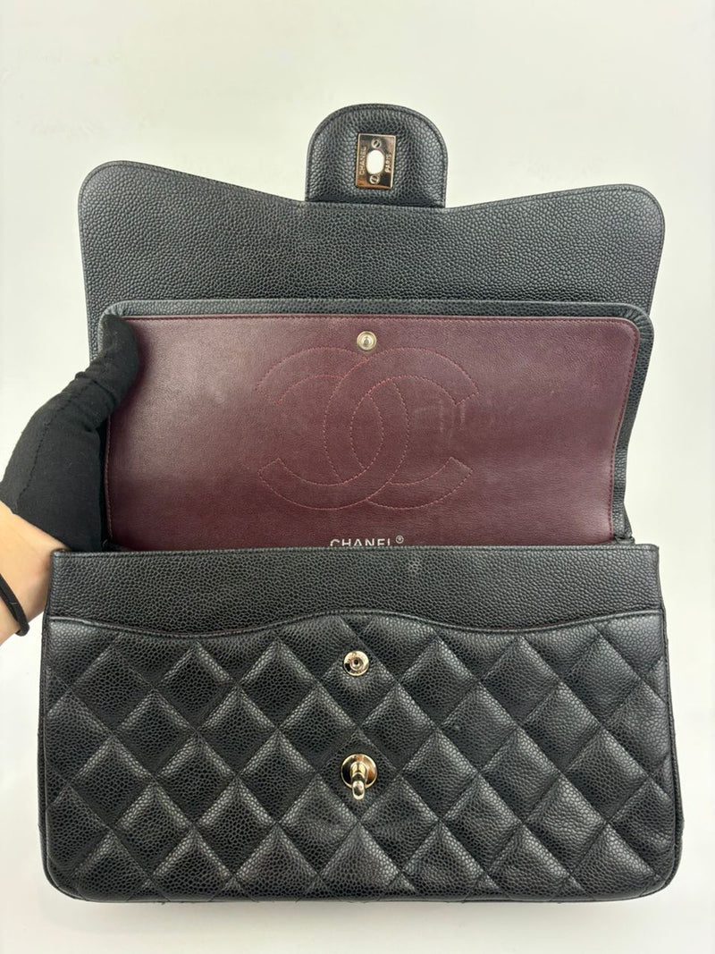 Black Caviar Classic Jumbo Double Flap Bag SHW