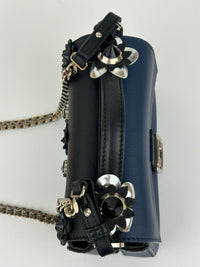 Double Micro Baguette Bag in Black/Roman Blue Flowerland Leather&nbsp;