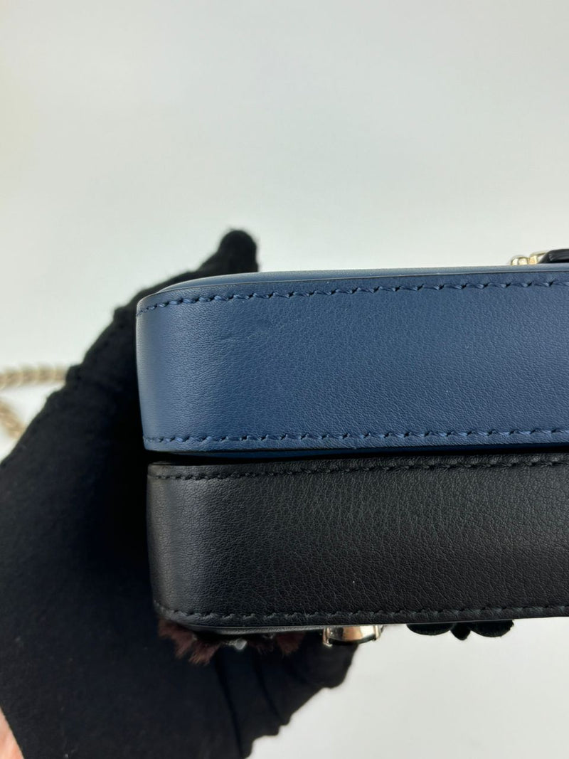 Double Micro Baguette Bag in Black/Roman Blue Flowerland Leather&nbsp;