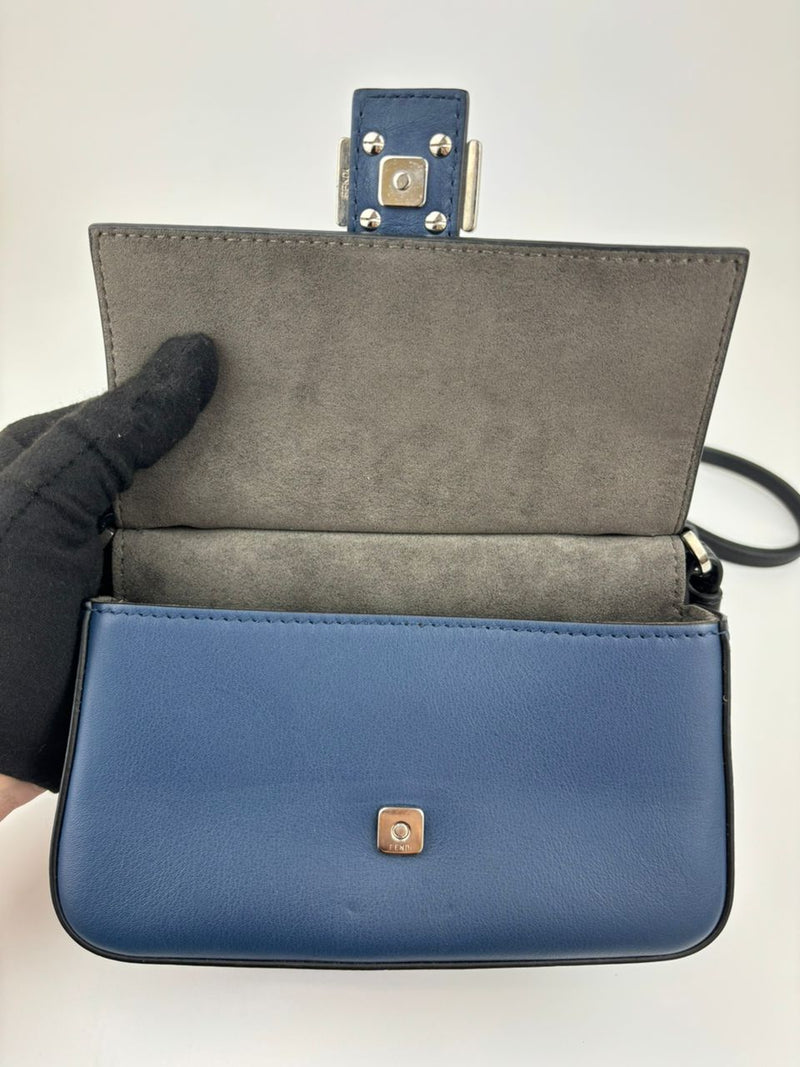 Double Micro Baguette Bag in Black/Roman Blue Flowerland Leather&nbsp;