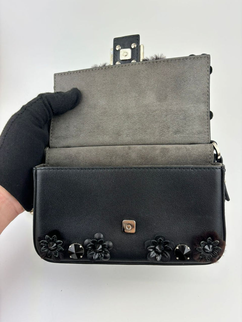 Double Micro Baguette Bag in Black/Roman Blue Flowerland Leather&nbsp;