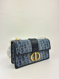 30 Montaigne East-West Bag with Chain in Blue Dior Oblique Jacquard