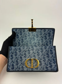 30 Montaigne East-West Bag with Chain in Blue Dior Oblique Jacquard