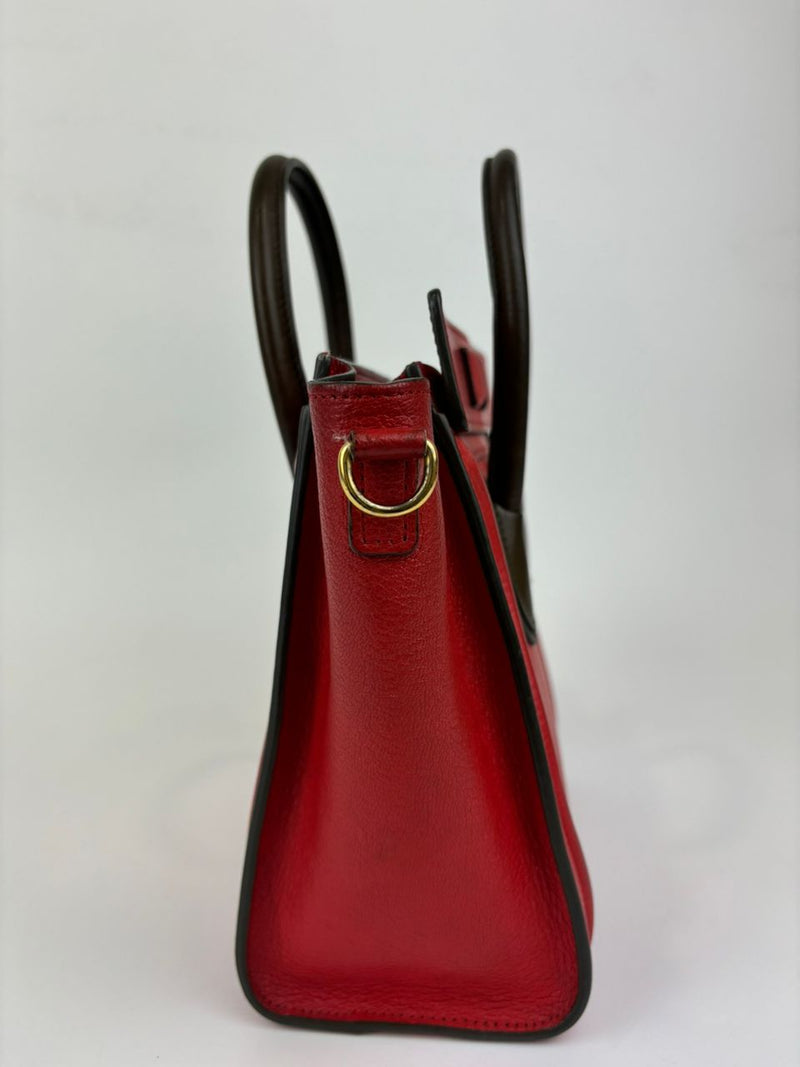 Nano Luggage Tote Bag Red/Brown Leather