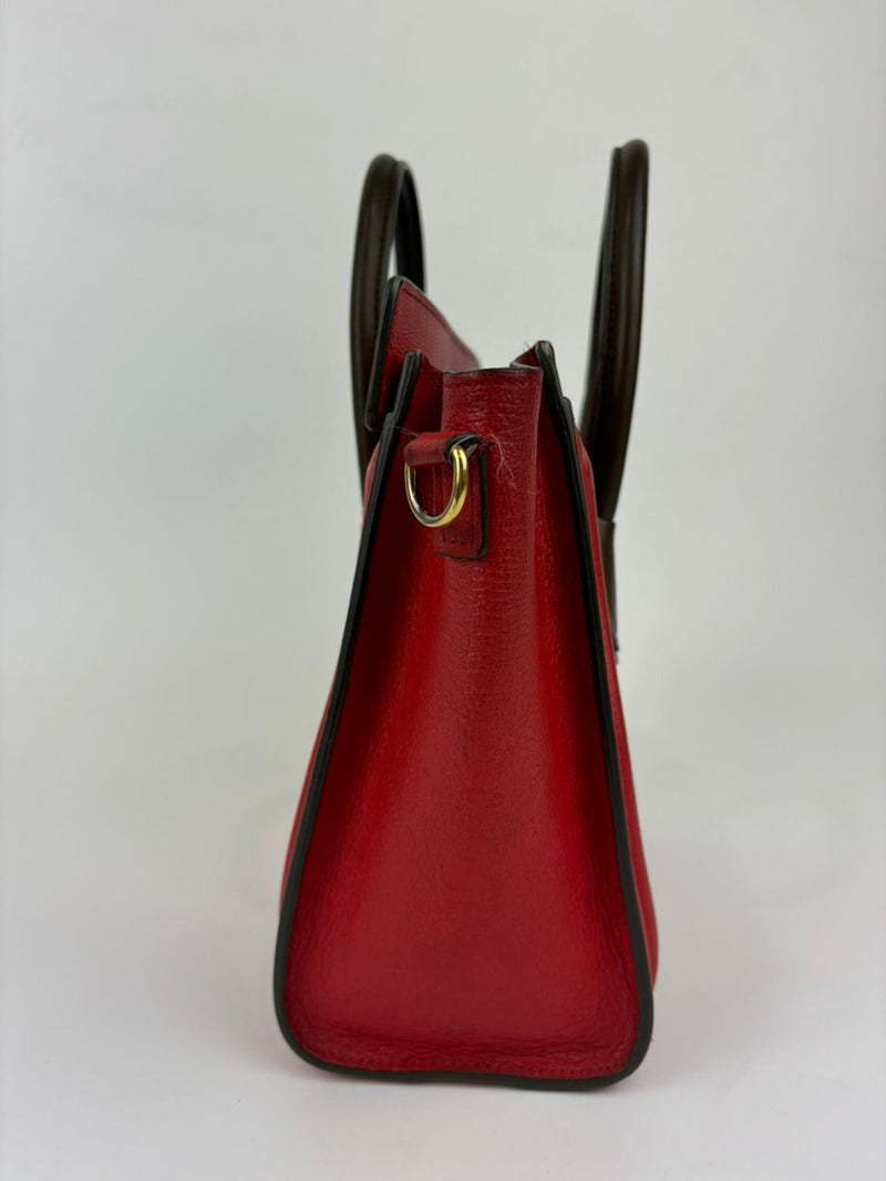 Nano Luggage Tote Bag Red/Brown Leather