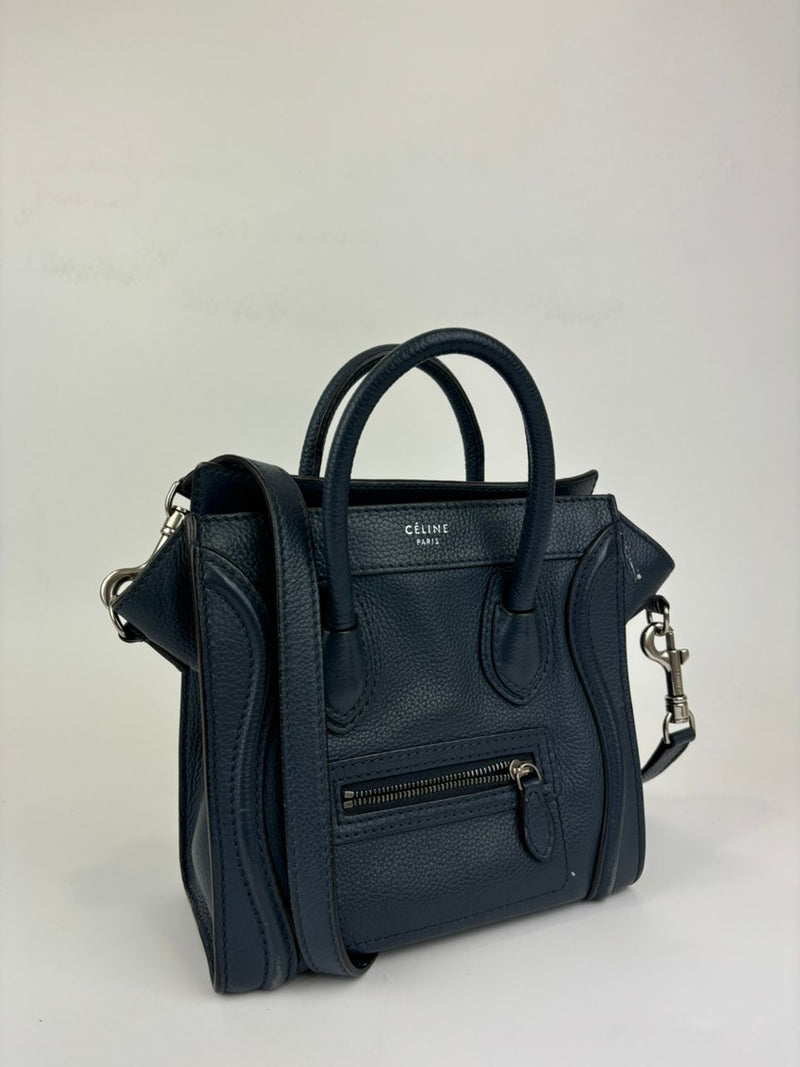 Nano Luggage Tote Bag Dark Blue Leather