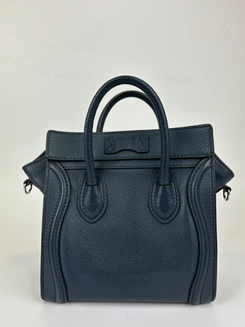 Nano Luggage Tote Bag Dark Blue Leather