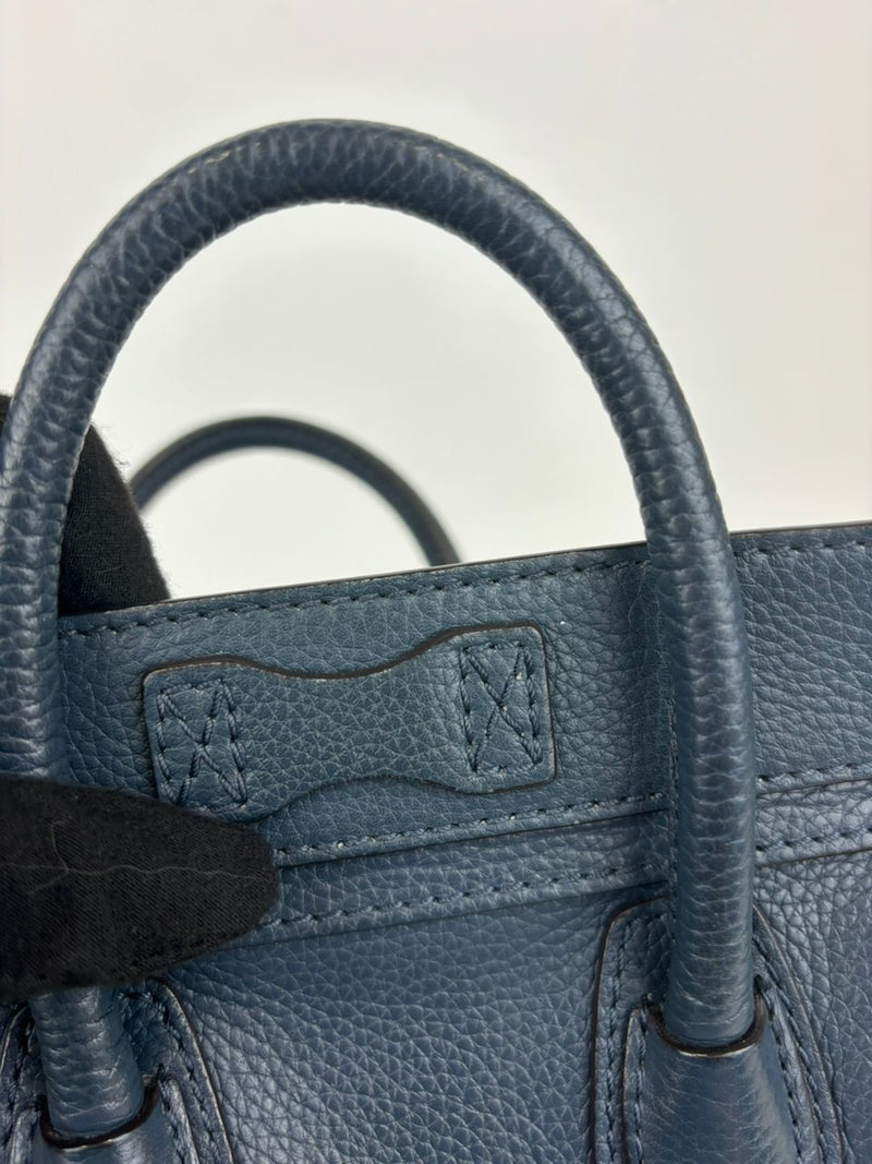 Nano Luggage Tote Bag Dark Blue Leather