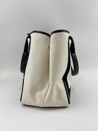 Beige/Black Canvas/Calfskin Navy Medium Cabas Tote Bag