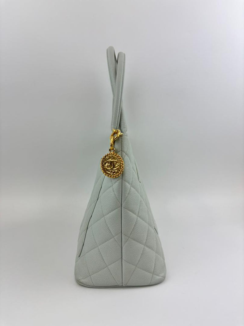 CC Medallion Tote Bag Light Blue Caviar GHW