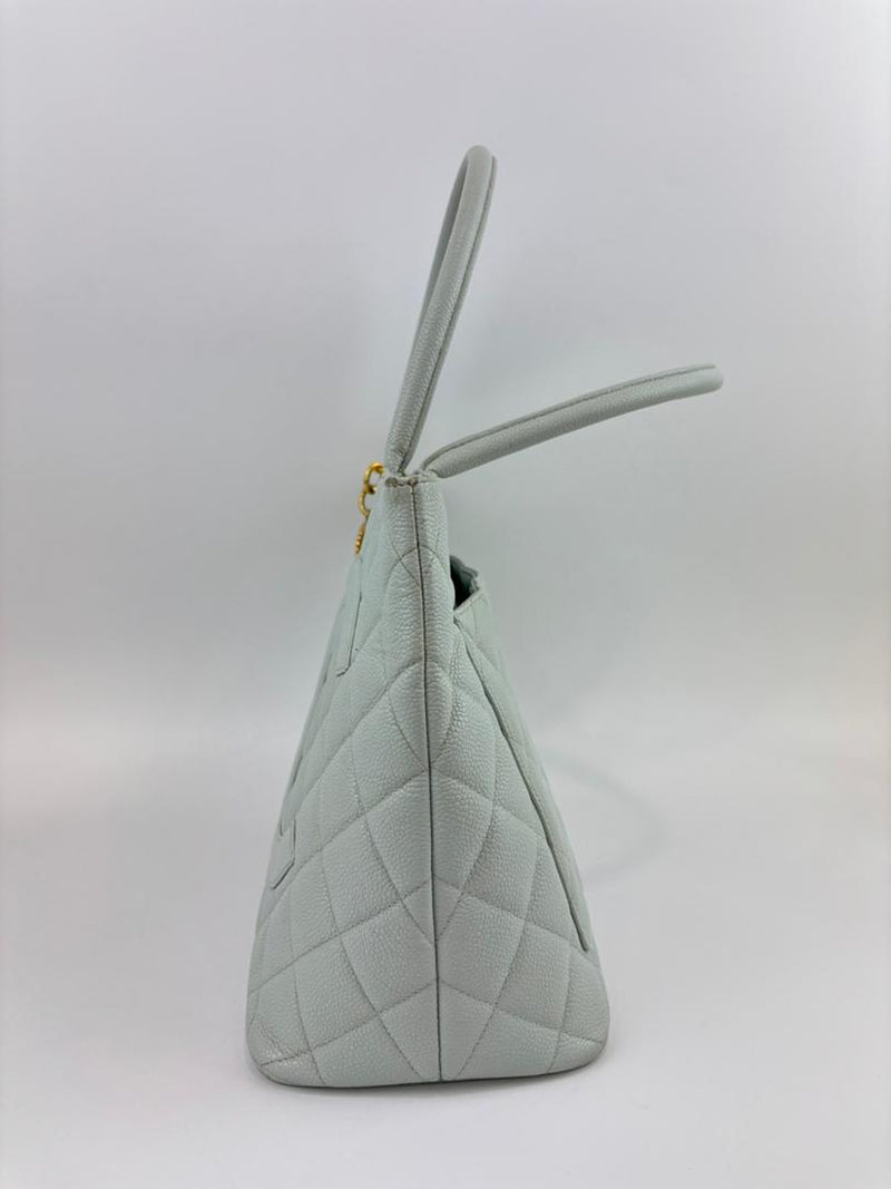 CC Medallion Tote Bag Light Blue Caviar GHW