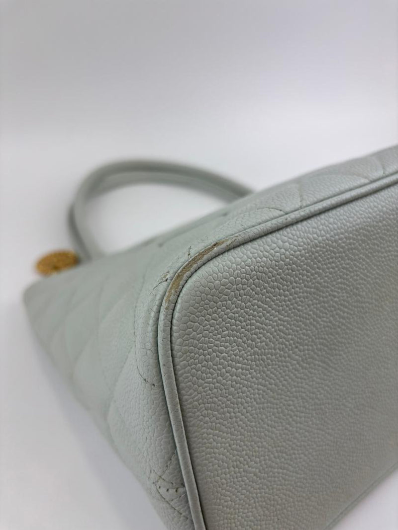 CC Medallion Tote Bag Light Blue Caviar GHW