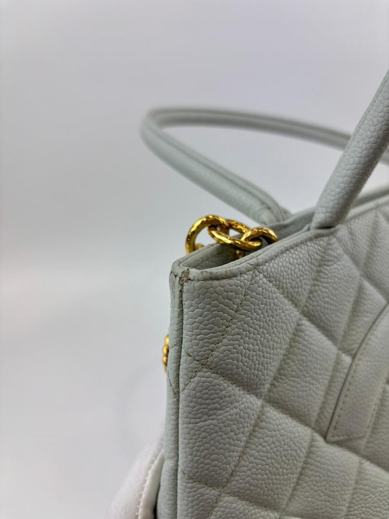 CC Medallion Tote Bag Light Blue Caviar GHW