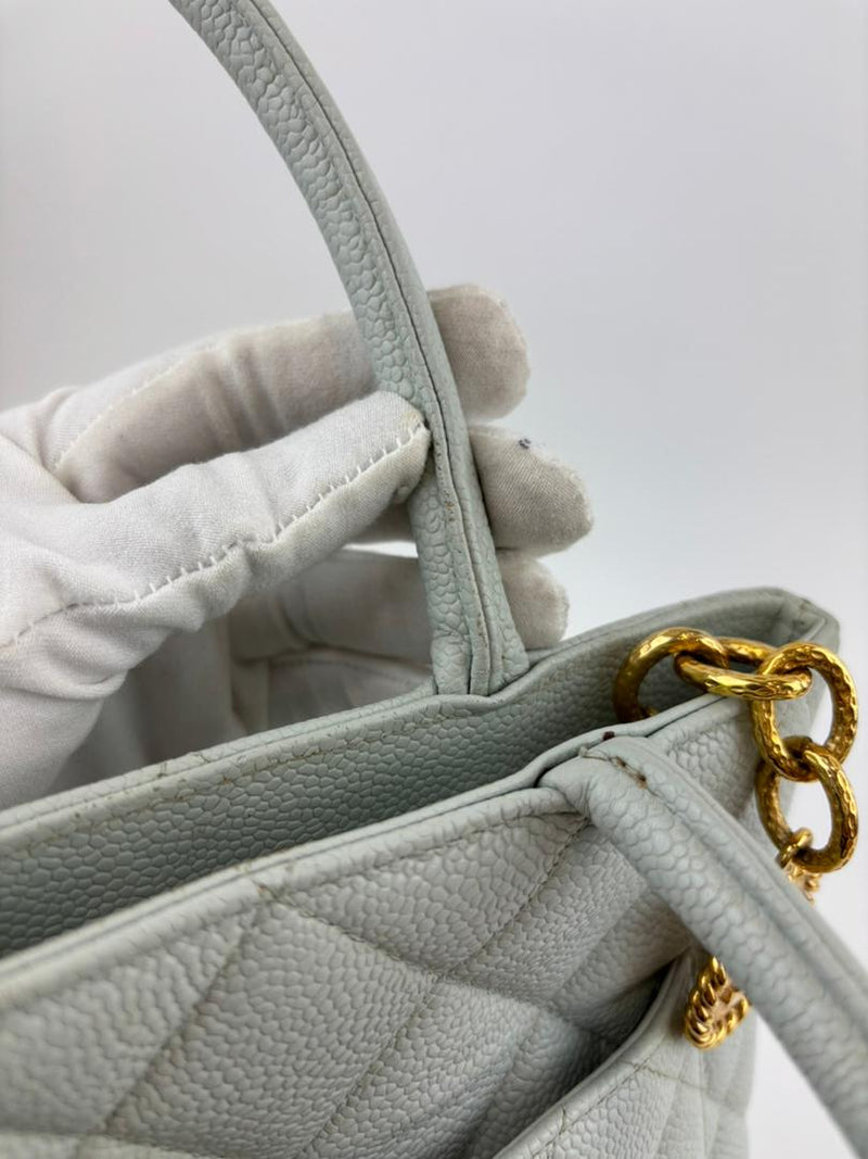 CC Medallion Tote Bag Light Blue Caviar GHW