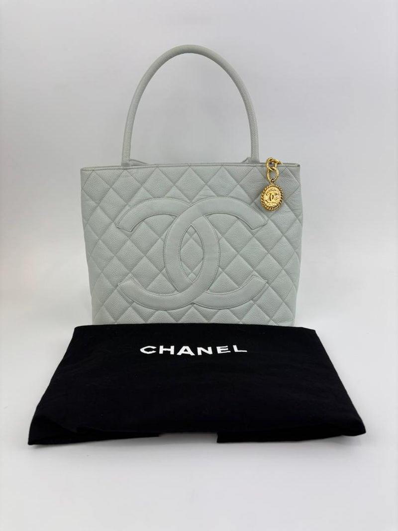 CC Medallion Tote Bag Light Blue Caviar GHW