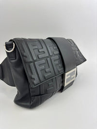 Large Zucca Embossed Baguette Convertible Belt Bag Black Nappa