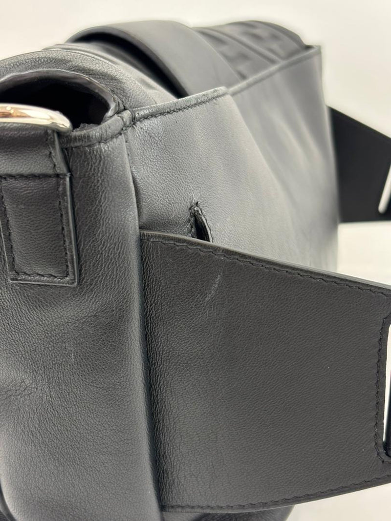 Large Zucca Embossed Baguette Convertible Belt Bag Black Nappa