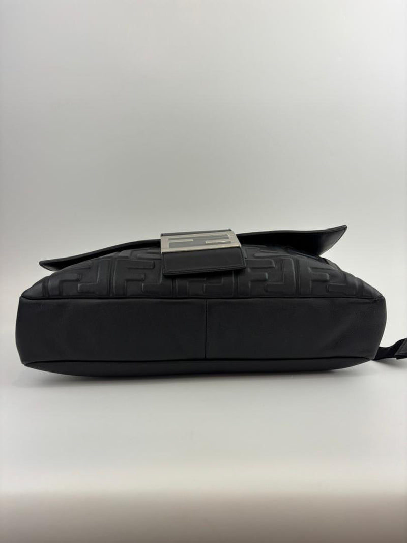 Large Zucca Embossed Baguette Convertible Belt Bag Black Nappa