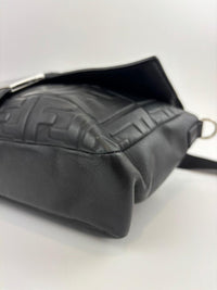 Large Zucca Embossed Baguette Convertible Belt Bag Black Nappa