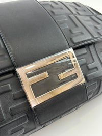 Large Zucca Embossed Baguette Convertible Belt Bag Black Nappa