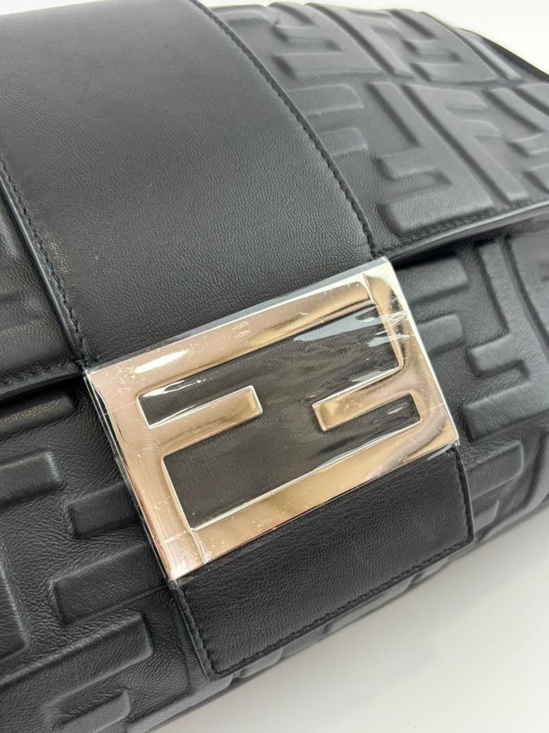 Large Zucca Embossed Baguette Convertible Belt Bag Black Nappa