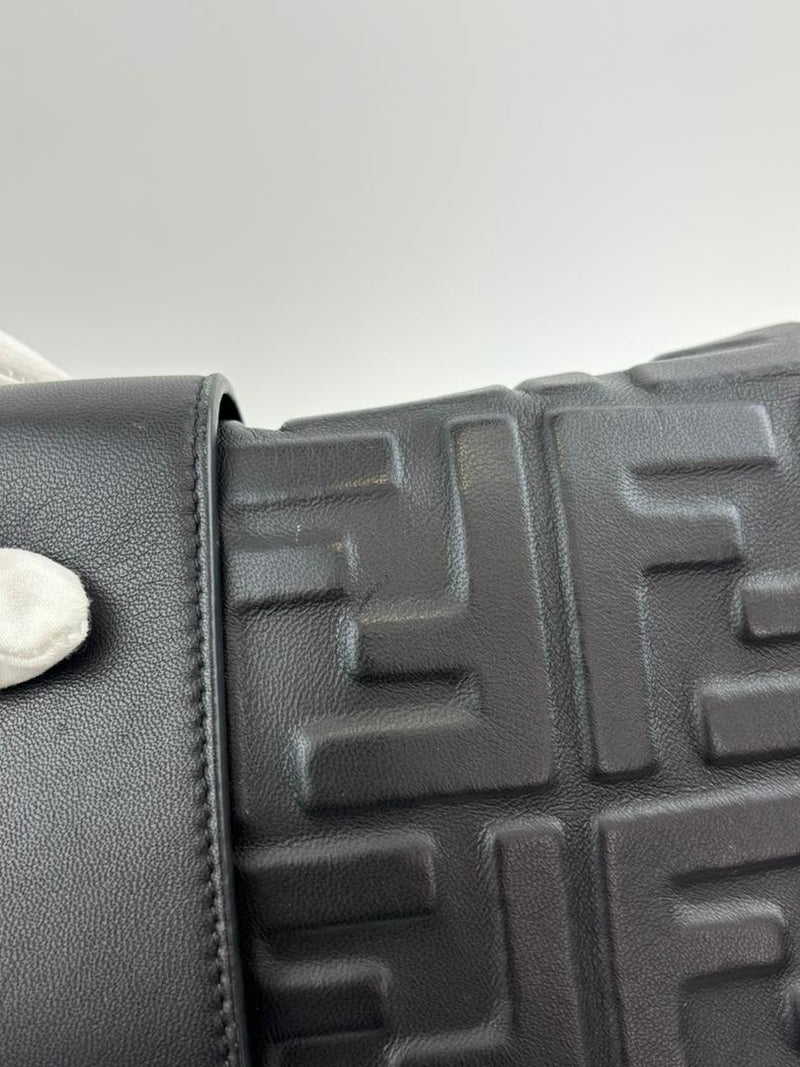 Large Zucca Embossed Baguette Convertible Belt Bag Black Nappa