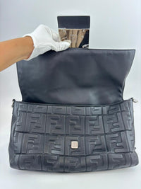 Large Zucca Embossed Baguette Convertible Belt Bag Black Nappa