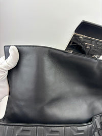 Large Zucca Embossed Baguette Convertible Belt Bag Black Nappa