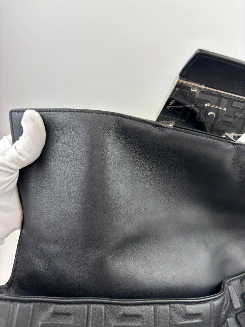 Large Zucca Embossed Baguette Convertible Belt Bag Black Nappa