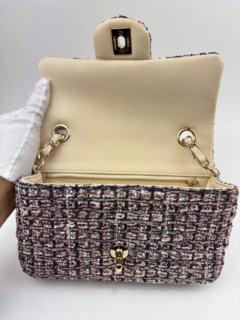 Multicolor Tweed Mini Rectangular Classic Flap Shoulder Bag LGHW