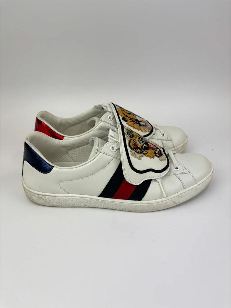 New Ace Tiger Strap Leather White Sneakers Size 7.5