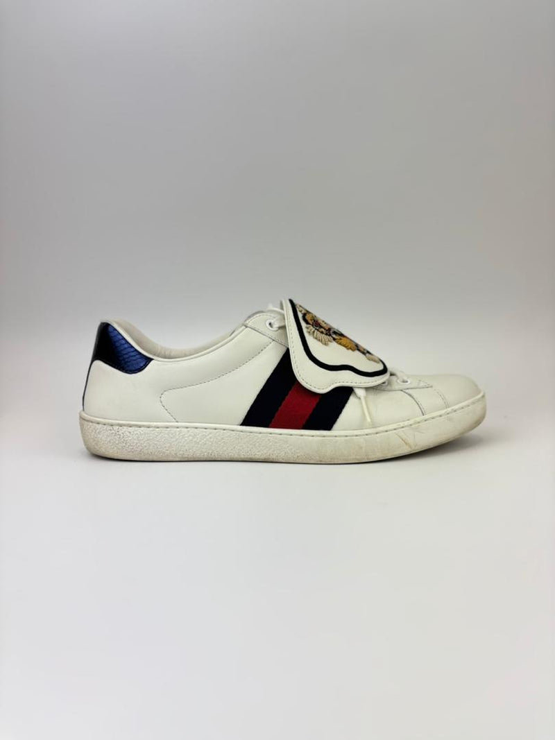 New Ace Tiger Strap Leather White Sneakers Size 7.5