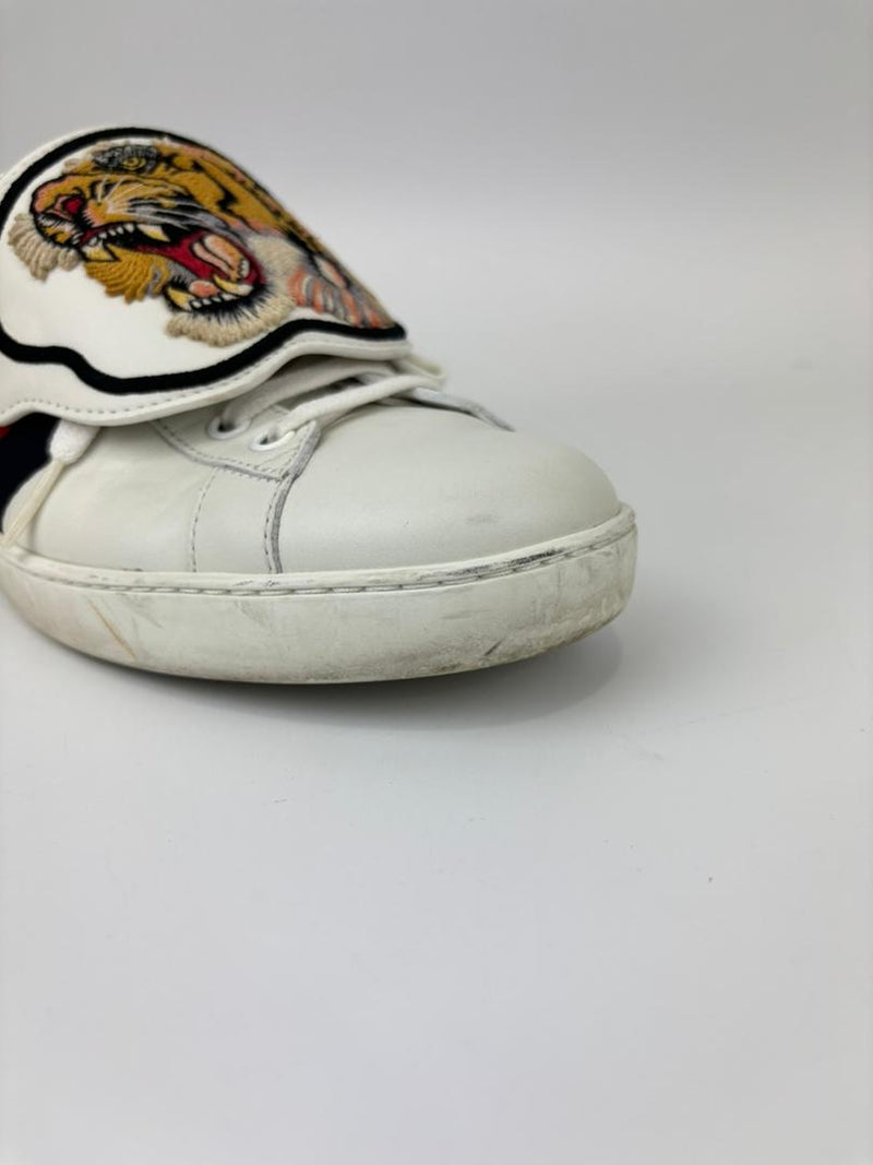 New Ace Tiger Strap Leather White Sneakers Size 7.5