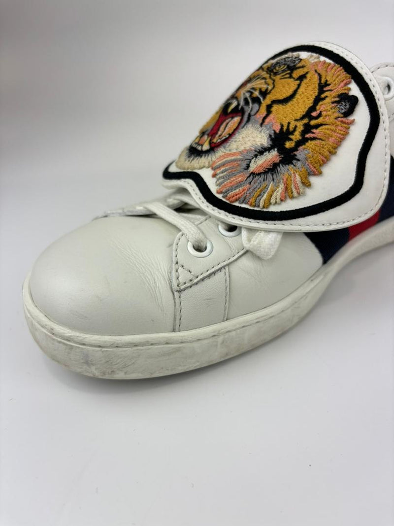 New Ace Tiger Strap Leather White Sneakers Size 7.5