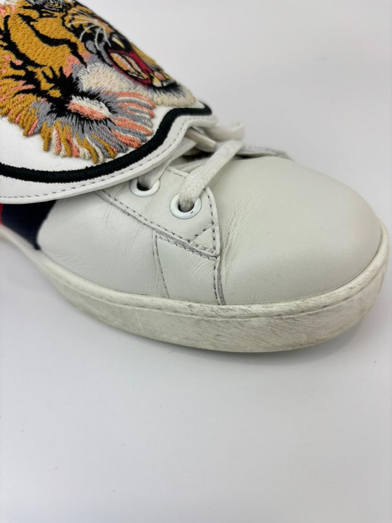 New Ace Tiger Strap Leather White Sneakers Size 7.5