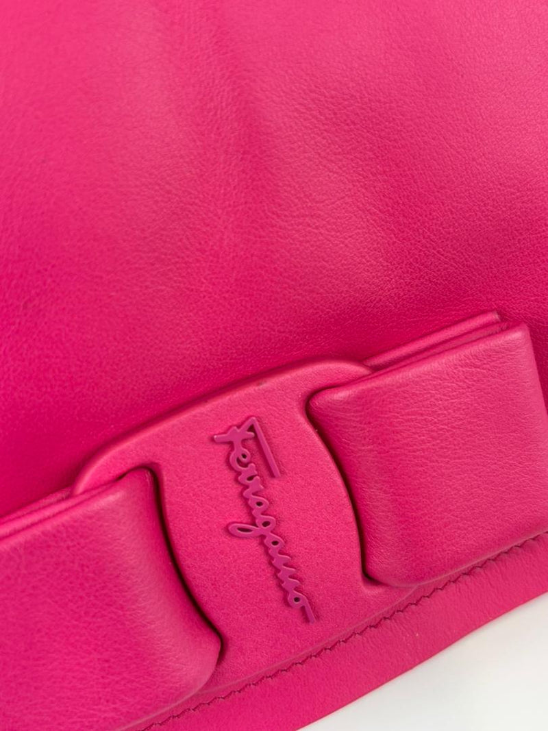 Viva Bow Puffy Leather Hot Pink Vitello Crossbody Bag