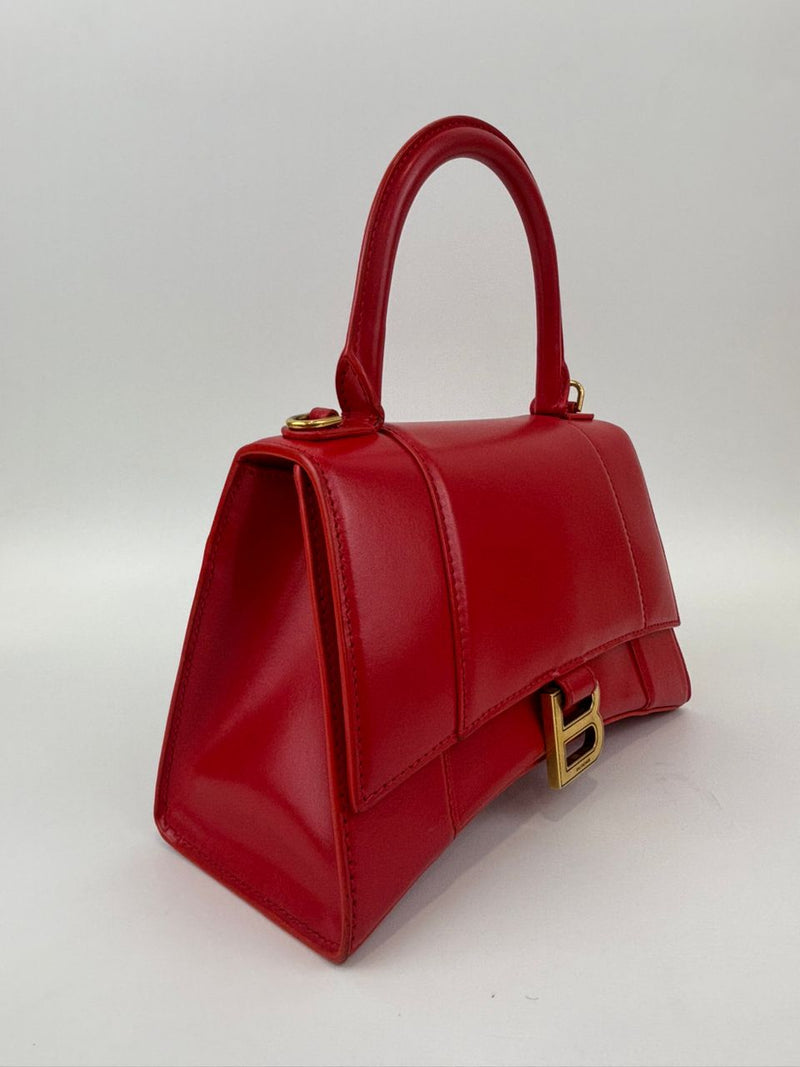 Balenciaga 593456 Hourglass S Top handle Bag Shiny Box Red