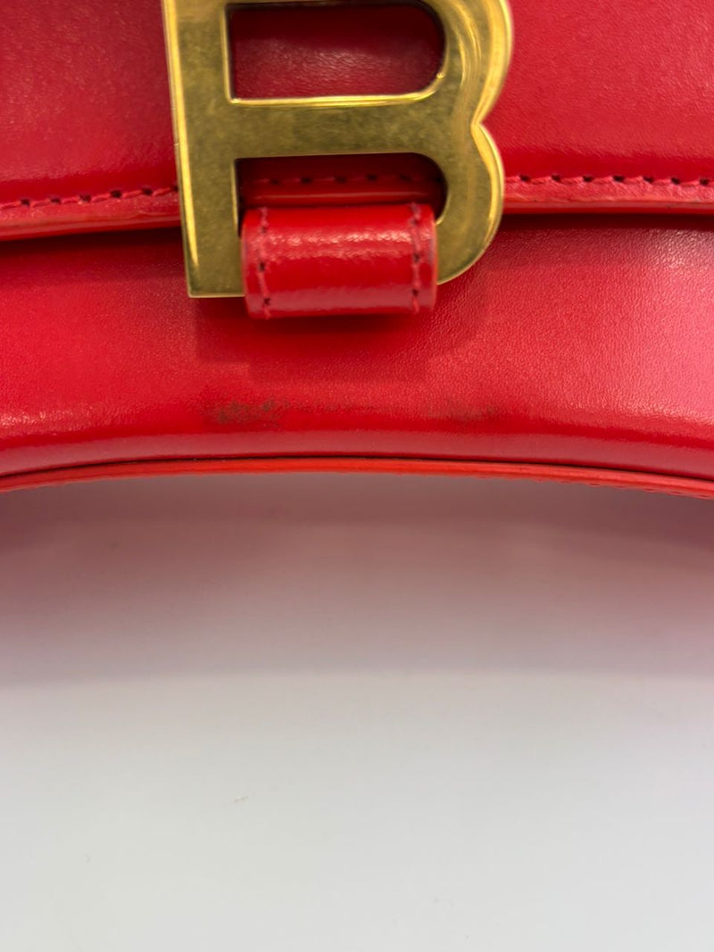 Balenciaga 593456 Hourglass S Top handle Bag Shiny Box Red