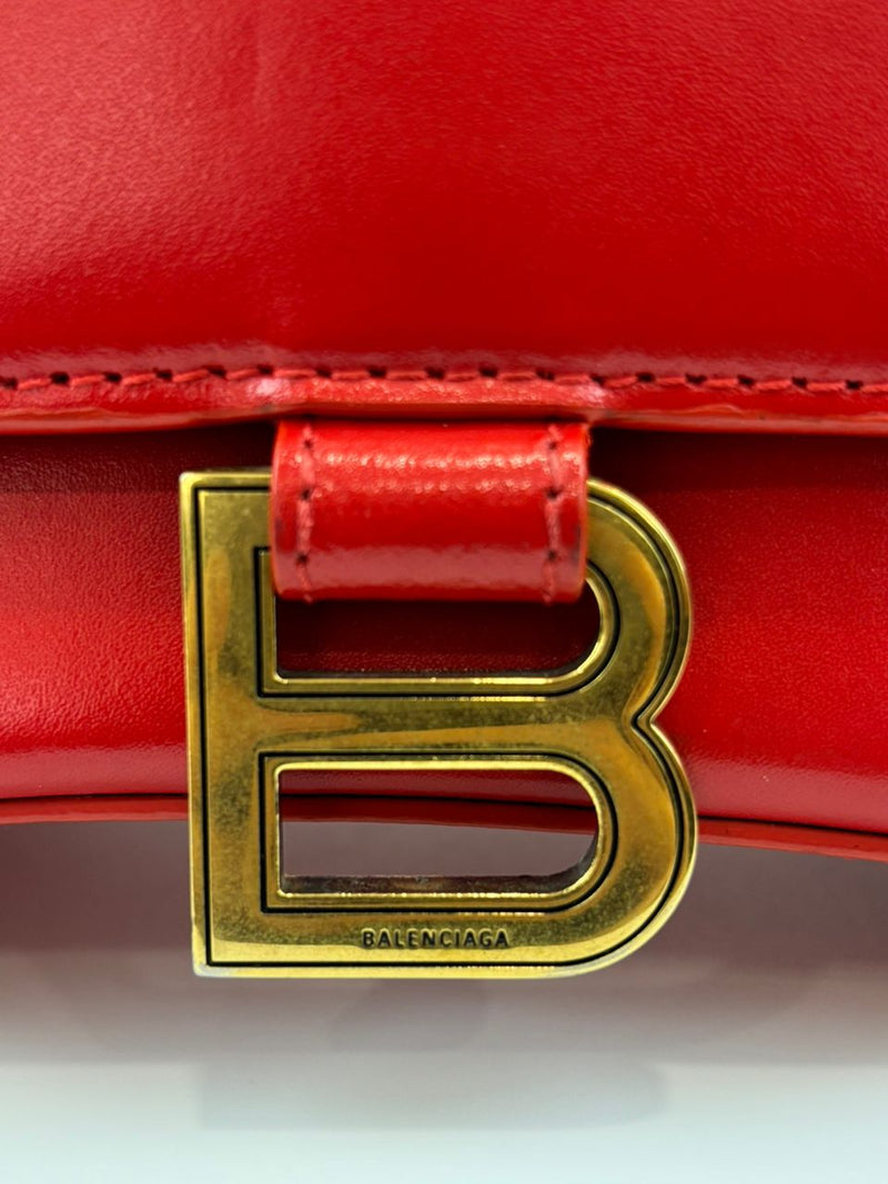 Balenciaga 593456 Hourglass S Top handle Bag Shiny Box Red