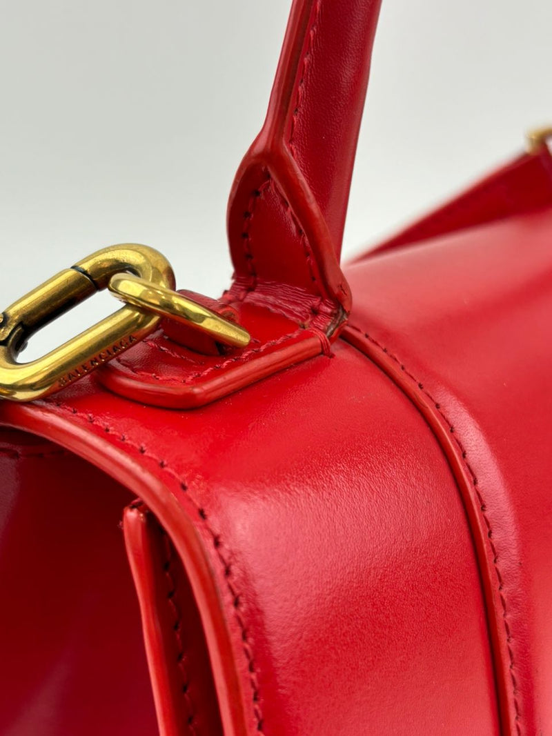 Balenciaga 593456 Hourglass S Top handle Bag Shiny Box Red
