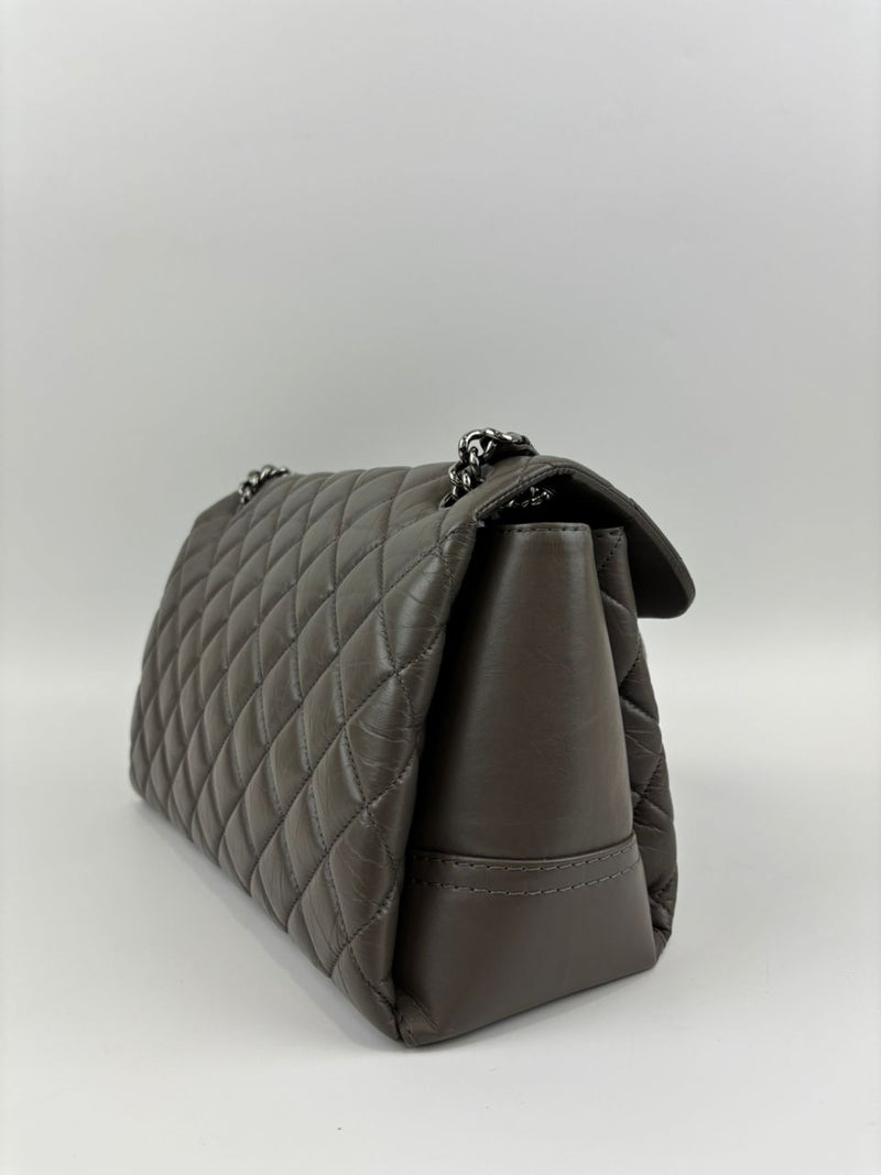 Lady Pearly Flap Bag in Grey Aged Quilted Calfskin SHW